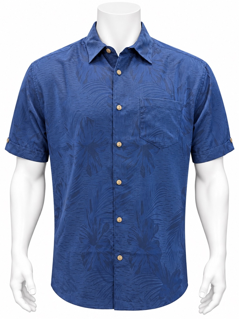 Cubavera Blue Floral Cuffed Sleeve Men's Casual Guayabera Short Sleeve Shirt MD